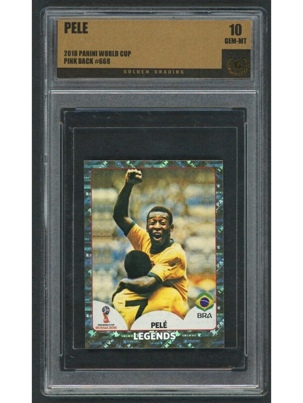 PELE 2018 Panini World Cup Stickers #668 Legends Gold Foil Pink Back Gem MINT 10